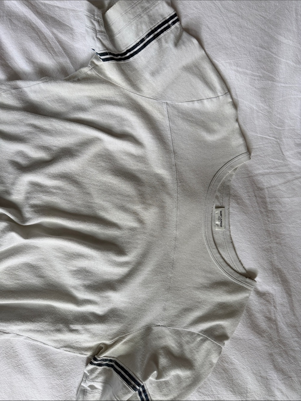 Saint Laurent Short-Sleeve tee in Cream with Navy Strip